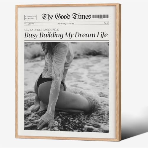 Funky Black And White Newspaper Canvas Wall Art 8x10in Wood Grain Frame Trendy by Unknown