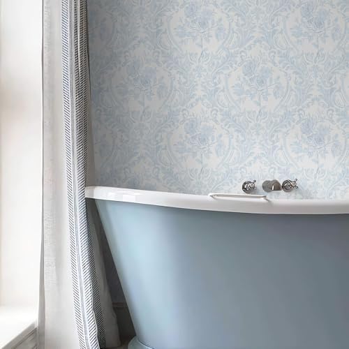 Ismoon Floral Peel Stick Wallpaper Vintage Blue Damask - Image 3