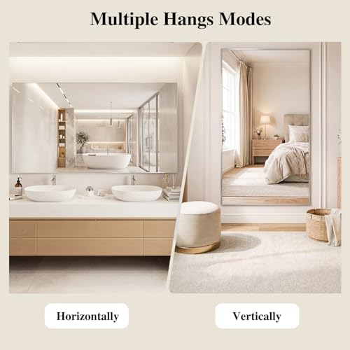 Koonmi Silver Rectangle Wall Mirror, 30x60 Inch Bathroom Mirror, Aluminum Frame - Image 5