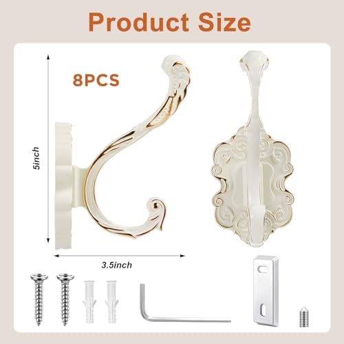 Zonon 8 Pcs White Vintage Antique Coat Hooks Wall Mounted - Image 2