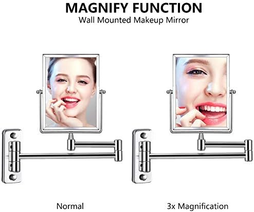 QiMH 3X Magnifying Wall Mounted Vanity Makeup Mirror | Rectangular 8x6 Inch - Image 3