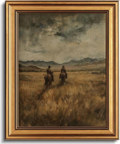 Gold Framed 3D Textured Wall Art, Vintage Western Cowboy Horse Canvas Prints by Jesicatmin