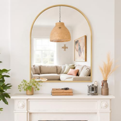 Arched Wall Mirror 38x30 Inch Gold Bathroom Vanity Mirror - Image 7