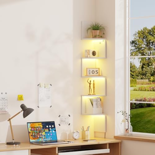 Qupui 5-Tier Corner Shelf with LED - Image 3