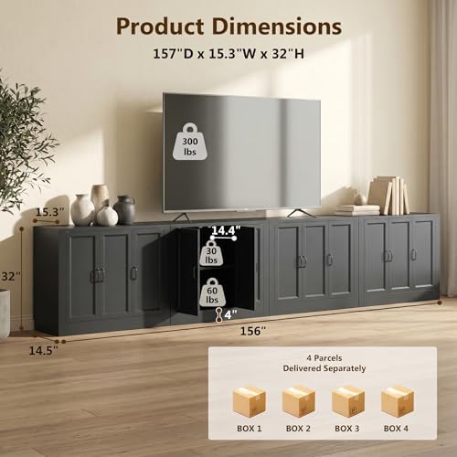 156" Modular Buffet Sideboard Cabinet Set of 4, Extra Long Storage Cabinet - Image 2