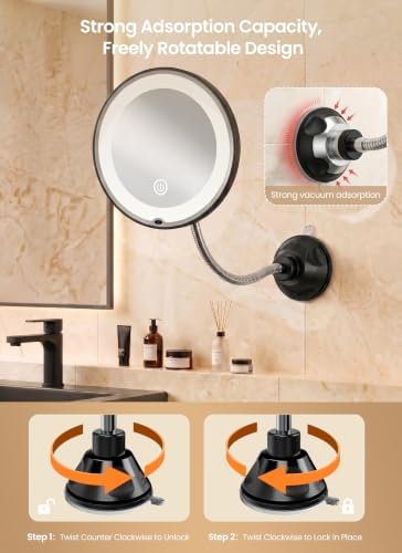 10x Makeup Mirror with Lights, Flexible Magnifying Mirror 3 Light Modes - Image 4