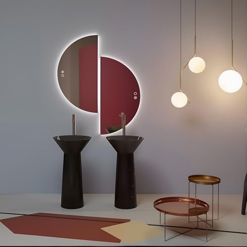 55.1"x27.6" Half-Moon LED Wall Mirror, Frameless Backlit Bathroom Mirror - Image 5