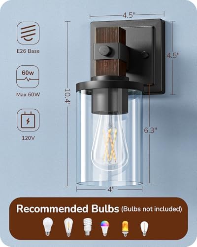 EDISHINE Dark Brown Wood Grain Wall Sconces - Image 6
