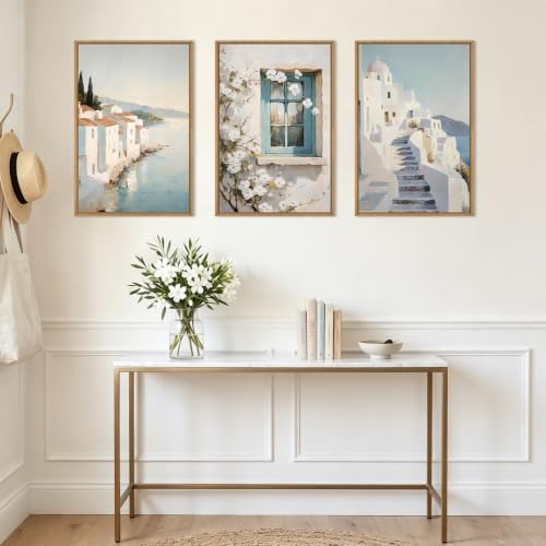IARTTOP Large Blue Mediterranean Framed Wall Art 16x24 Inch Modern Greek - Image 3