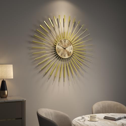 Cuspin 30 Inch Gold Large Wall Clock, Mid Century Modern Sunburst Clocks - Image 3