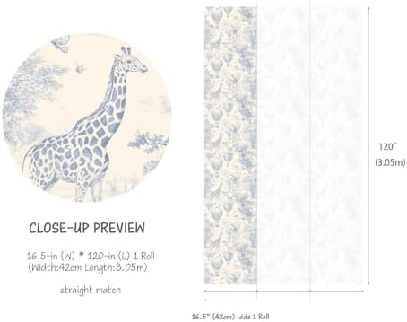 RollsRolla Blue Safari Toile Peel and Stick Wallpaper, Vintage Hot Air Balloon - Image 5