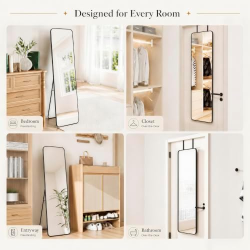 57x16" Full Length Mirror Floor Stand, Over the Door, Wall Mounted Black - Image 3