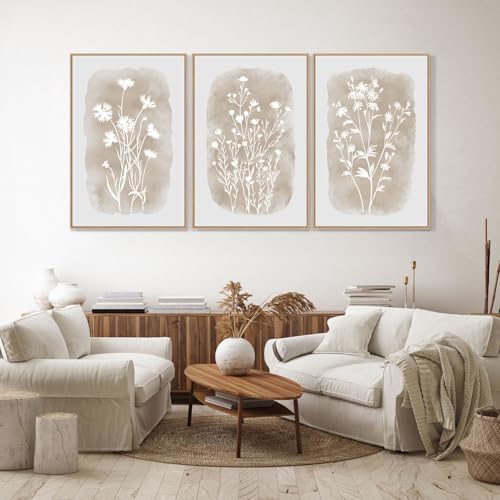 SAFERRYHOME Neutral Wildflower Beige Botanical Wall Art, 3 Panels, 16x24 Inch - Image 6