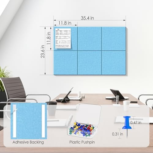 MaxGear Felt Bulletin Board 36" x 24", 6 Pack Blue Felt Wall Tile Push Pin - Image 4