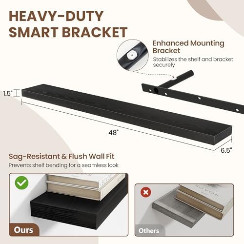 Acovy 48 Inch Floating Shelves for Wall 2 Pack, Wall Mounted Floating Shelf - Image 3