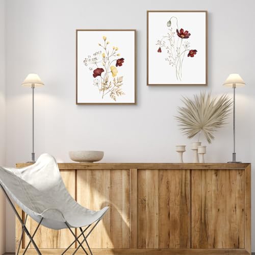 Watercolor Botanical Wall Art Burgundy and Yellow Flower Art Prints 11"x14" - Image 7