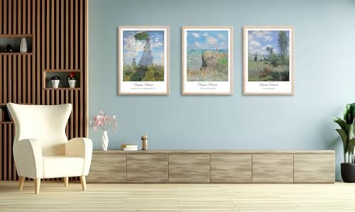 Vintage Claude Monet Canvas Wall Art, Framed Impressionism Landscape Paintings - Image 3
