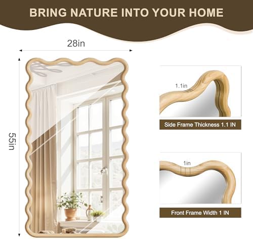 Full Length Mirror, 55”x28” Wavy Wood Floor Mirror - Image 6
