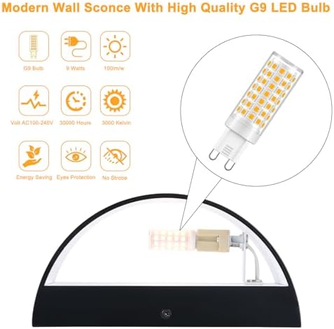 Black Modern LED Wall Sconce Hardwired Indoor Wall Lights Set of 2 Up and Down - Image 7