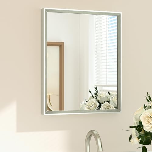 TETOTE Brushed Nickel Mirror 16" x 20" Rectangle Beveled Frame Bathroom Vanity by TETOTE