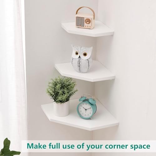 Corner Wall Shelves Set 2 Wire Hole Solid Oak Wood Display Shelf - Image 5