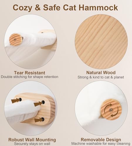 Cat Scraching Post Wall Shelves Set of 3 –1 Floating Fabric Hammock, 2 Cat Wall - Image 3