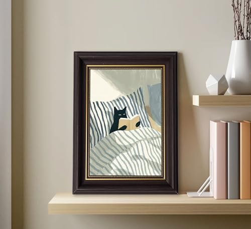 Dark Brown Framed-Black Cat Reading Wall Art, Funny Animal Canvas Prints - Image 2