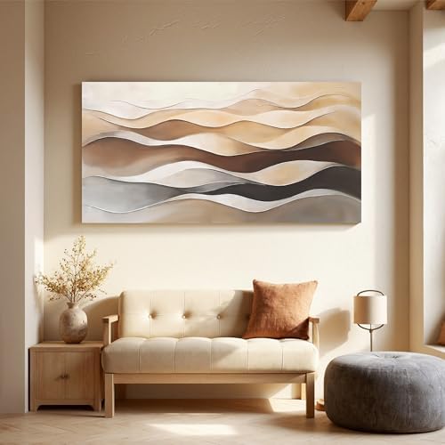 Brown White Abstract Canvas Wall Art Decor by Tsomzxng