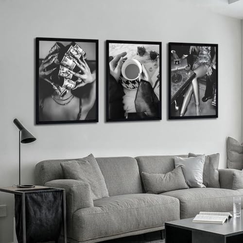 Framed Trendy Black and White Wall Art Luxury Money Hair Rollers Girl Posters - Image 5