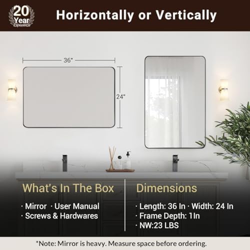 ANDY STAR Gold Bathroom Mirror, 24x36 Brushed Brass Rectangle Metal Frame Mirror - Image 4