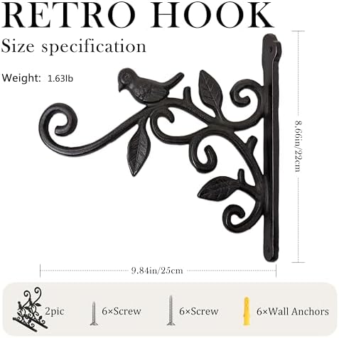 Wrought Iron Plant Hanger, Vintage Bird & Leaf Cast Iron Wall Mounted Plant - Image 2