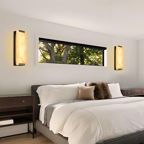 14.2 in Alabaster Wall Sconces, Natural Marble Wall Sconces Set of Two - Image 2