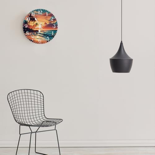 Wall Clock, Tropical Beach Sunset Silent Non Ticking Clock, Modern Round - Image 3