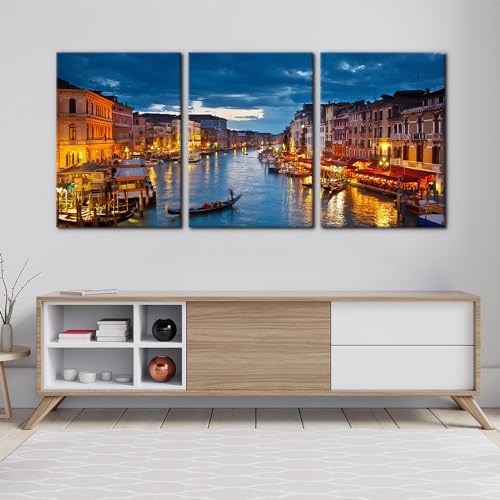 Pacimo 3 Piece Venice Night View Giclee Canvas Prints Wall Art Italy Venice - Image 3