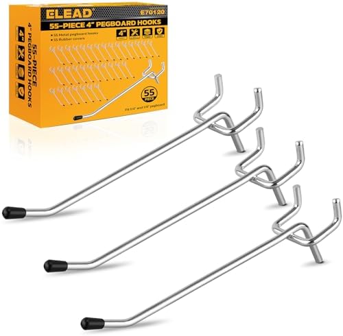 ELEAD 55-Piece 4 Inch Pegboard Hooks, Heavy Duty Peg Board Organizer Accessories by ELEAD