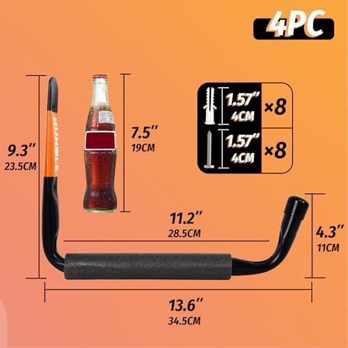 HUHOLE 4 Pack 13.6 Inch Jumbo Garage Storage Hooks - Image 2