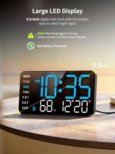 Abovsare Digital Wall Clock, Digital Clock Large Display, Corded LED Alarm - Image 2