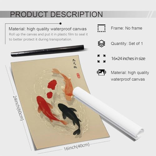 Japanese Koi Fish Poster Modern Oriental Asian Canvas Wall Art Minimalist Zen - Image 6