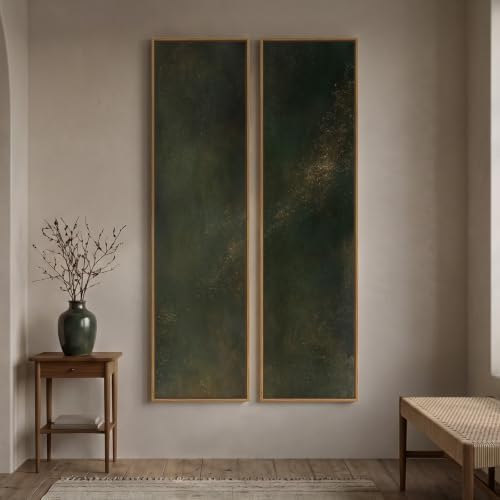 Framed Abstract Wall Art Set, 2 Piece Vertical Dark Green Canvas Prints by Cuspin