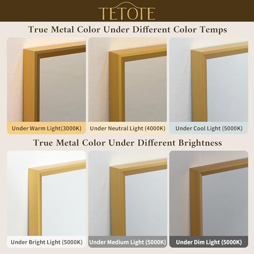 TETOTE Gold Bathroom Mirror 20" x 30" Brushed Brass Rectangle Beveled Framed - Image 6