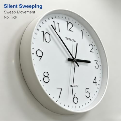TIMESS 12 Inch Silent Wall Clock，High-Precision Analog Clock，White - Image 4