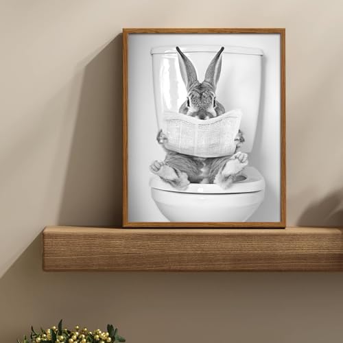 uniro Funny Bathroom Wall Art Prints Funny Rabbit on Toilet Wall Art Vintage - Image 2
