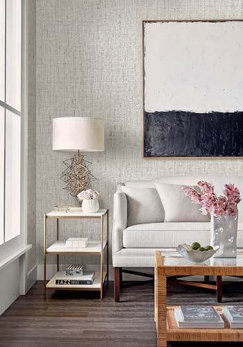 Grasscloth Peel and Stick Wallpaper Beige and Gray 15.7in x 590.6in - Image 5
