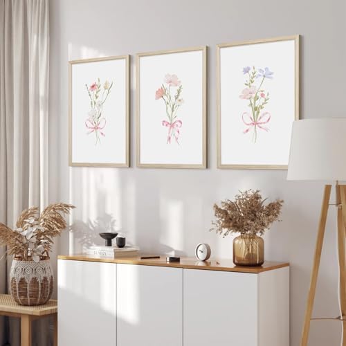 Girl Flower Bow Wall Art Coquette Pink Floral Canvas Wall Decor Nursery - Image 4