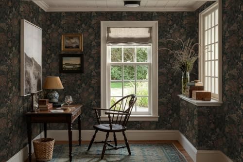 Dimoon Vintage Peel and Stick Wallpaper Dark Green Floral Wall Paper 16.1"x393" - Image 6