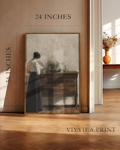 VIYYIEA Vintage Women Large Framed Wall Art, Woman Standing Reading Paintings - Image 5