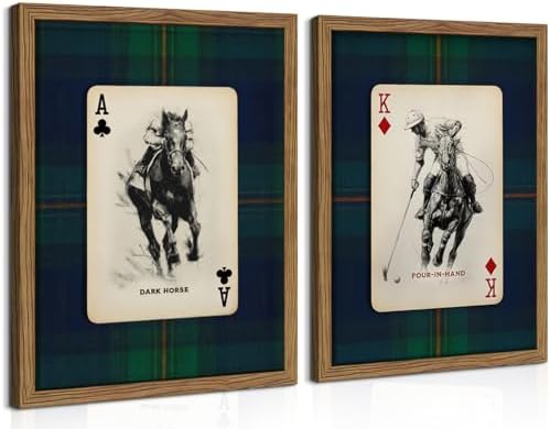 Framed Vintage Playing Card Wall Art Set of 2, Classic Polo Rider and Race by FSYSART