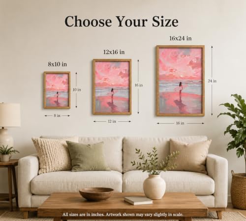 Framed Pink Surfer Girl Canvas Wall Art, Sunset Girly Picture Wall Decor - Image 5