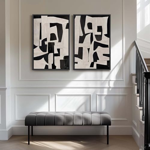 Large Framed Black and Beige Abstract Wall Art, Modern Art Prints Pictures - Image 4