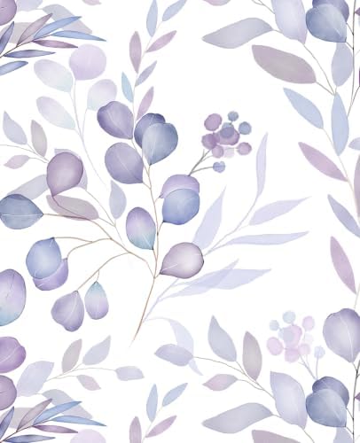Serene Purple Leaf Botanical Peel and Stick Wallpaper 17.5" x 393" by VOLEAARWALLPAPER